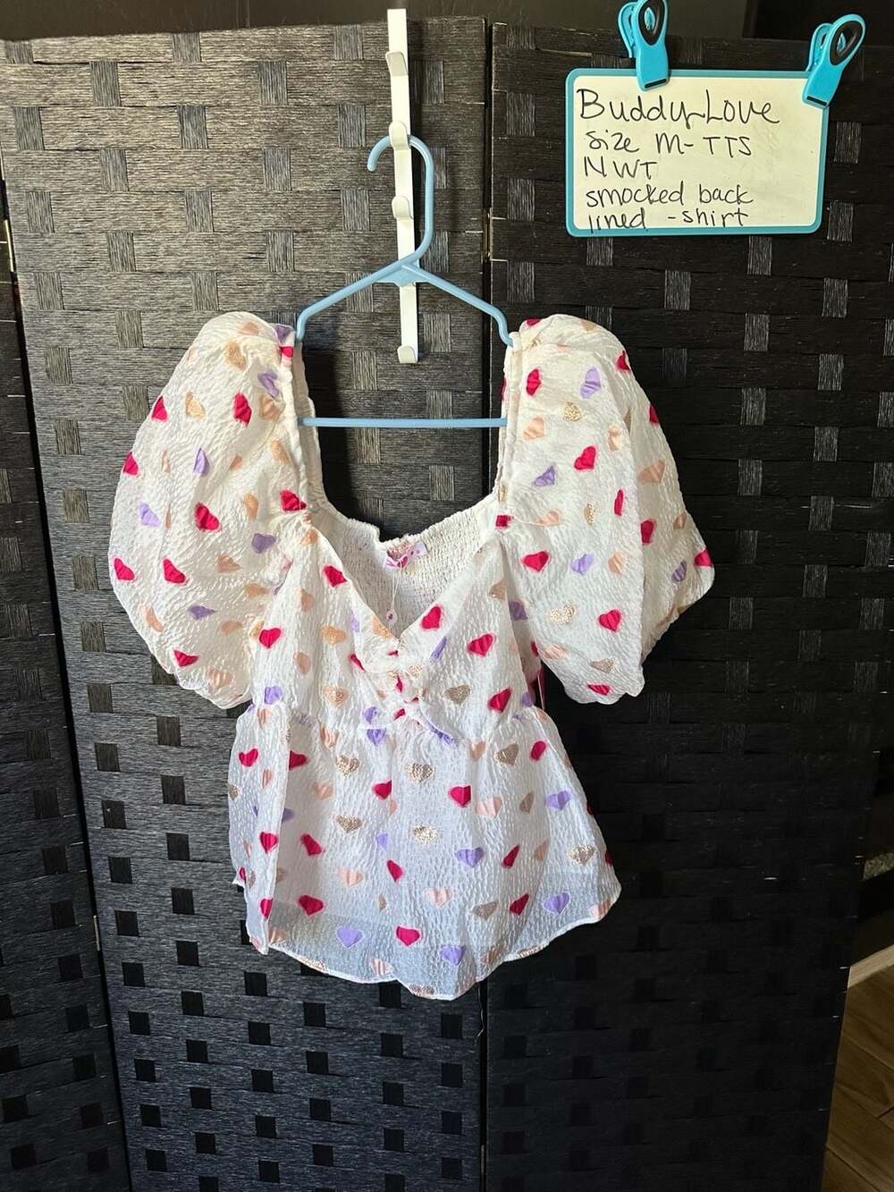 Buddy Love Blakely Peplum Top Kissing Booth NWT Size Medium Valentines Day Heart